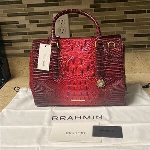 Brahmin Crimson Croc-Embossed Satchel